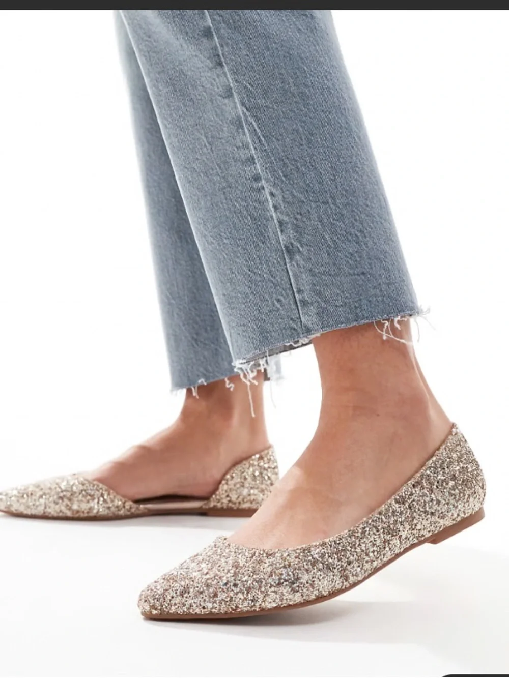 ASOS DESIGN Wide Fit Virtue d’Orsay Glitter Pointed Ballet Flats Glitter